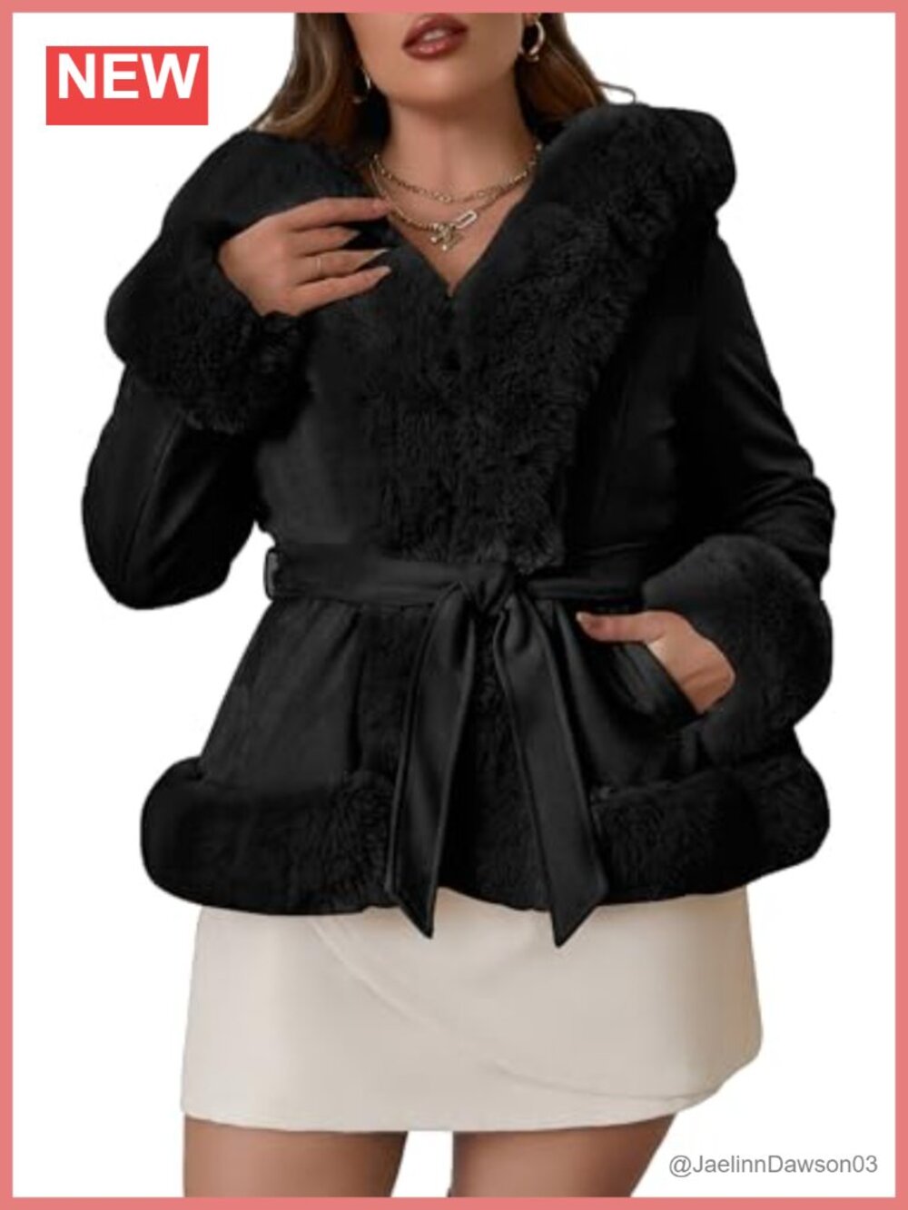 Faux Fur Hooded Belted Coat Fleece Lined Winter Plus Size Coat